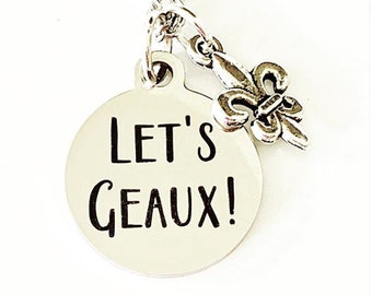 Let's Geaux Saints Football Necklace, New Orleans Saint Jewelry, stainless steel