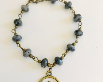 Lotus Flower Bracelet, beaded labradorite bracelet, yoga bracelet
