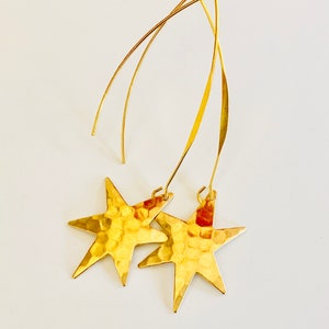 Gold Star earrings, hammered star dangles