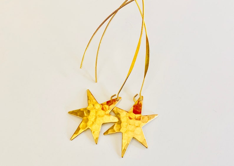 Gold Star earrings hammered star dangles