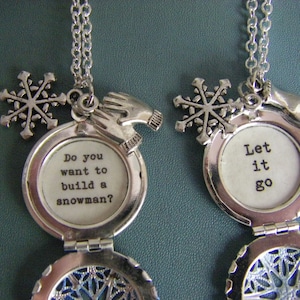 Elsa And Anna Locket Necklace Set Frozen Movie Quote Let It Go