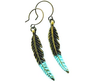 Feather Earrings, Boho, Bohemian, Gypsy Jewelry, Tribal