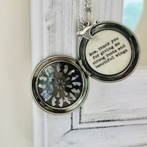 Mom Locket Necklace, Strong Roots Beautiful Wings, Mothers Day