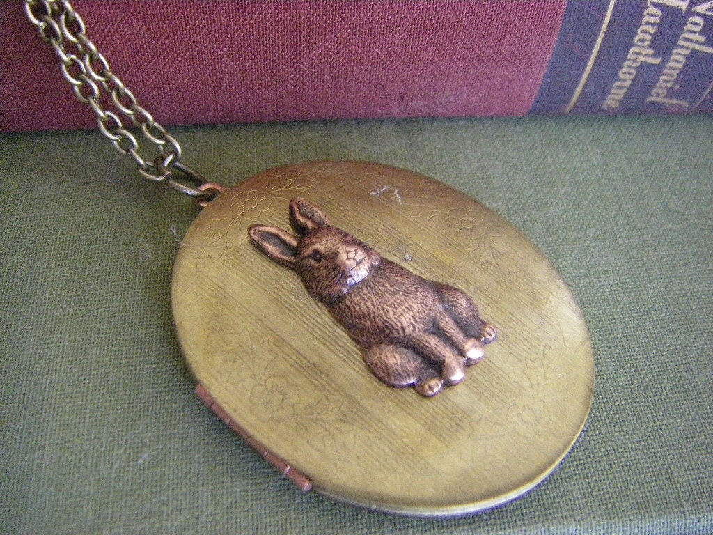 Vintage Rabbit Locket Bunny Locket Rabbit Necklace Brass Etsy