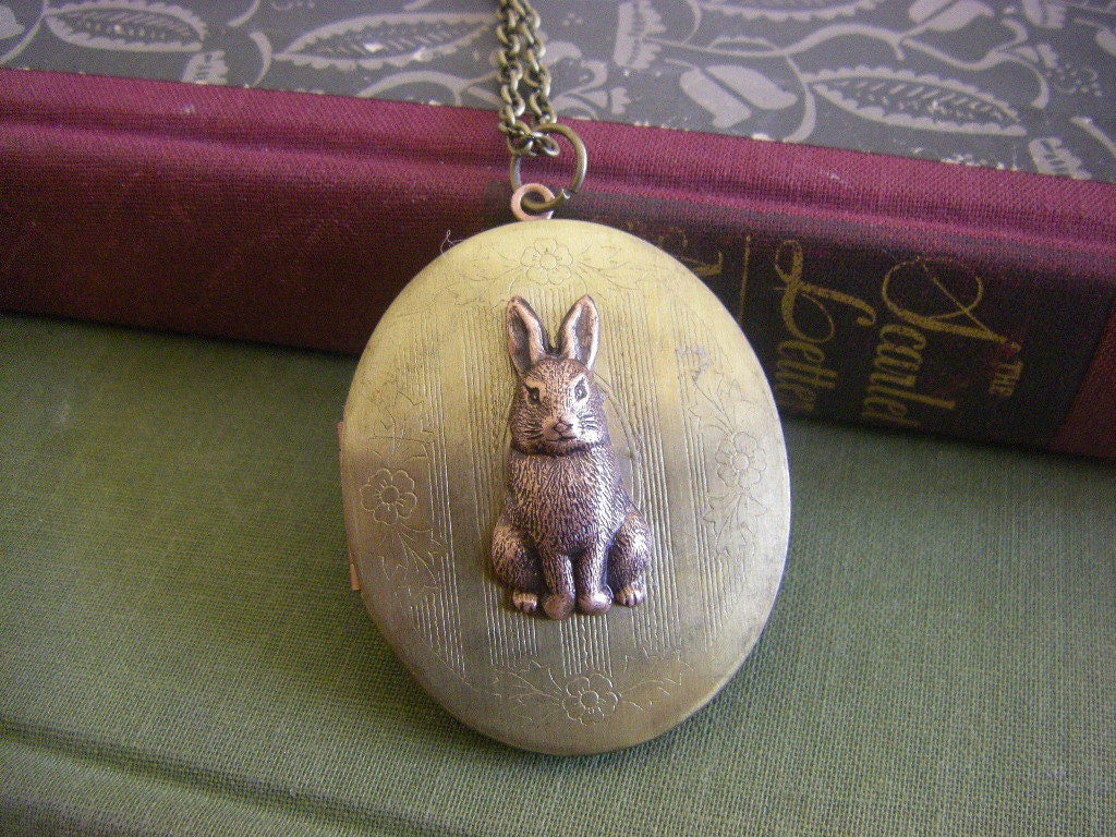 Vintage Rabbit Locket Bunny Locket Rabbit Necklace Brass Etsy