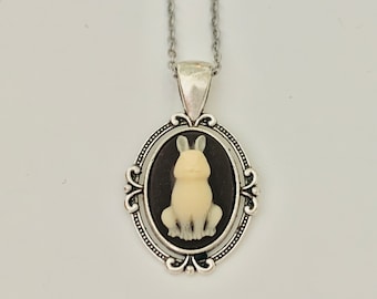 Bunny Rabbit Cameo Pendant Necklace, white bunny jewelry