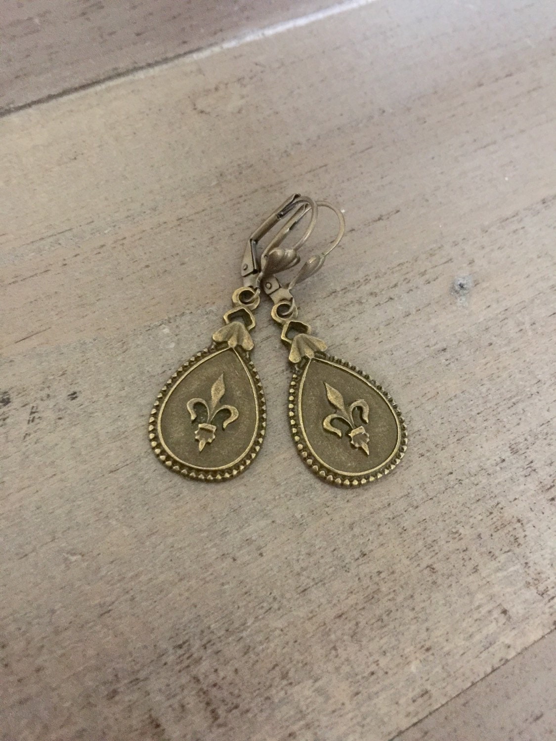 Fleur De Lis Earrings, Brass Dangles, Paris, French
