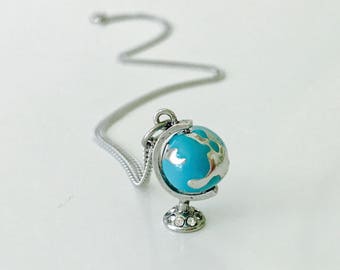 Little Globe Necklace, silver world globe pendant, Graduation gift,  travel, adventure