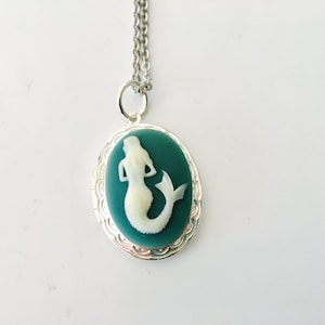Mermaid Locket Necklace, Mermaid Cameo, silver locket, gift for her