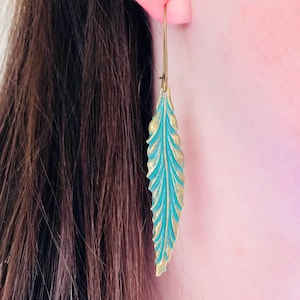 Long leaf earrings, fall dangle earrings, leaf dangles