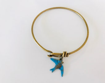 Blue bird bracelet, bluebird bangle, boho jewelry