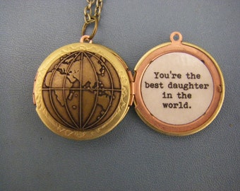 Globe Locket Necklace World Daughter Gift You're The Best Daughter In The World Gift For Her Brass