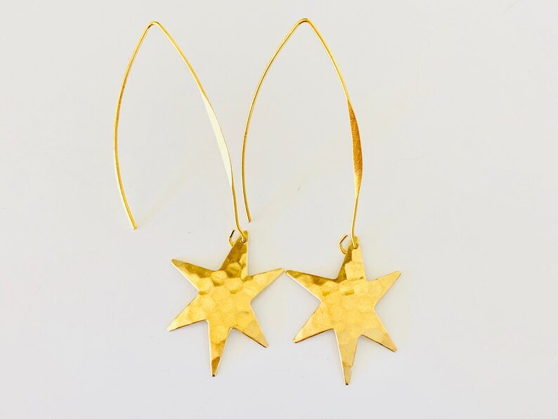 Gold Star earrings hammered star dangles