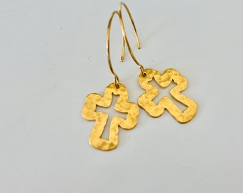 Cross Earrings, Hammered Cross dangles, Faith