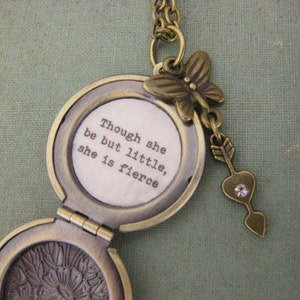 Though She Be But Little, She Is Fierce Necklace Shakespeare Quote Locket Necklace A Midsummer Night's Dream image 3