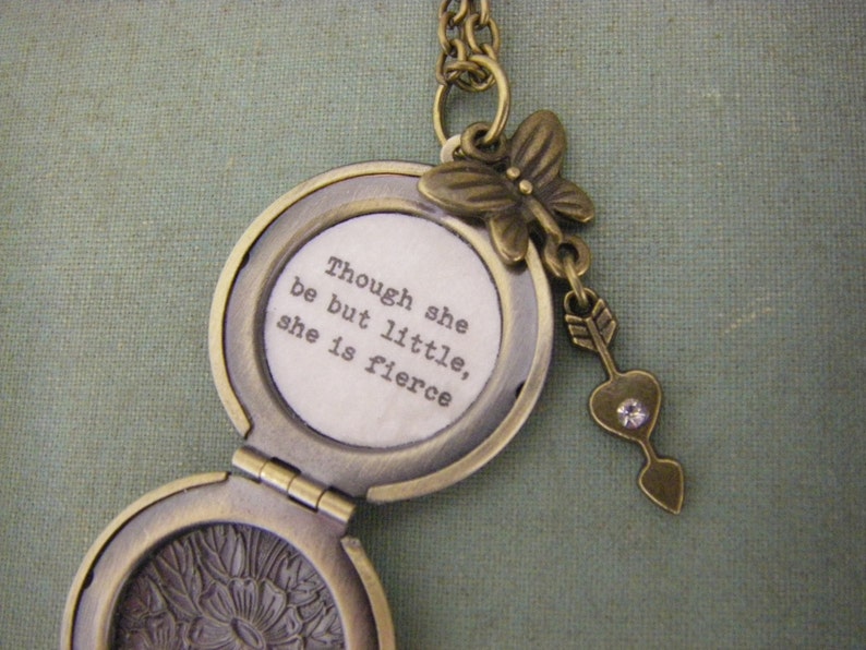 Though She Be But Little, She Is Fierce Necklace Shakespeare Quote Locket Necklace A Midsummer Night's Dream image 3