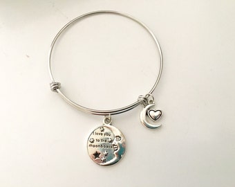 I love you to the moon and back bracelet, charm bracelet, daughter gift, stainless steel bracelet