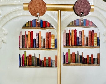 Book Shelf Earrings, Book dangles