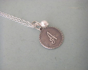 Initial A Letter A Necklace Sterling Silver Chain Silver Initial Wire Wrapped Glass Pearl Gift For Her Personalized