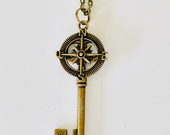 Brass Compass Key Necklace Brass Compass Charm