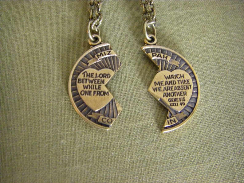 Mizpah Coin Blessing Necklace Two Necklaces Couple Necklace Friend Loved One The Lord Watch Between Me And Thee Friend Family image 3