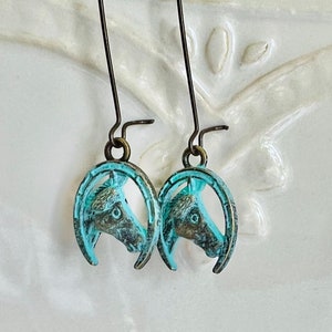 Horse and Horseshoe earrings, horse dangles, equestrian jewelry