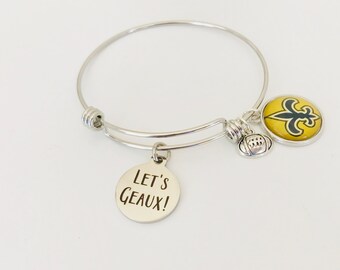 Let’s Geaux Bracelet, New Orleans Saints Bangle, Saints Football Jewelry