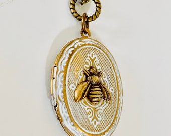 Bee Locket, honey bee pendant necklace