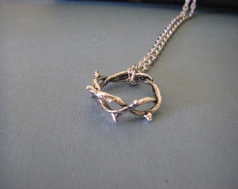 Silver Crown Of Thorns Necklace, Faith Christian, Crucifixion, Stainless Steel Chain