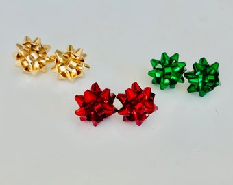 Christmas Bow Stud Earrings, Choose Color, petite studs