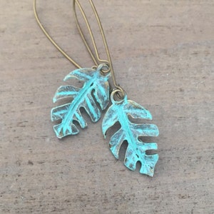 Leaf Earrings, Patina Leaves Earrings, Branch, Woodland, Rustic Jewelry