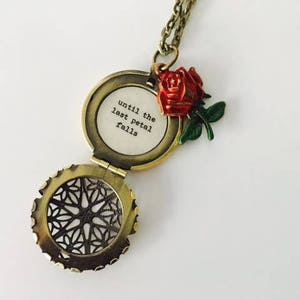 Enchanted Rose Locket, Belle Rose necklace, Beauty and the beast, Until the last petal falls, quote locket, keepsake jewelry