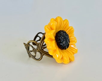 Sunflower Ring,  large sunflower , adjustable