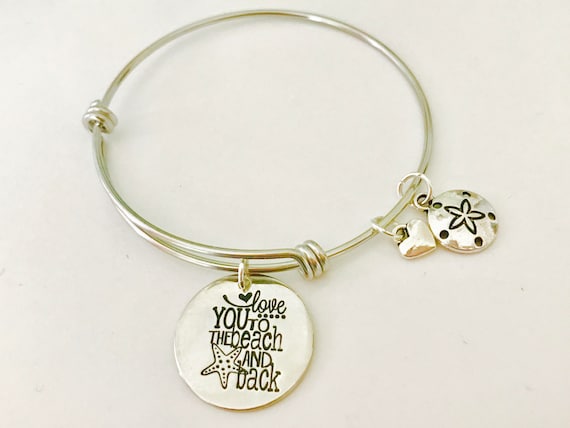 Beach Charm Bangle Bracelet I Love You to the Beach and Back