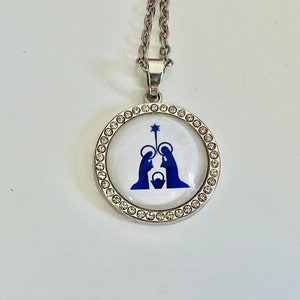 Nativity Pendant Necklace, Manger Scene, Baby Jesus, Christmas jewelry