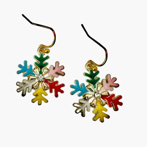 Rainbow Snowflake earrings, Christmas earrings image 1
