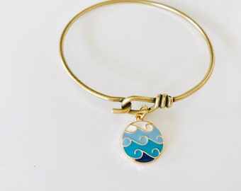 Ocean Wave Bracelet, ombré wave charm bracelet, bangle