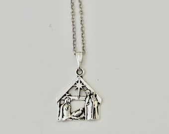 Nativity Necklace, Christmas Jewelry, Manger Scene