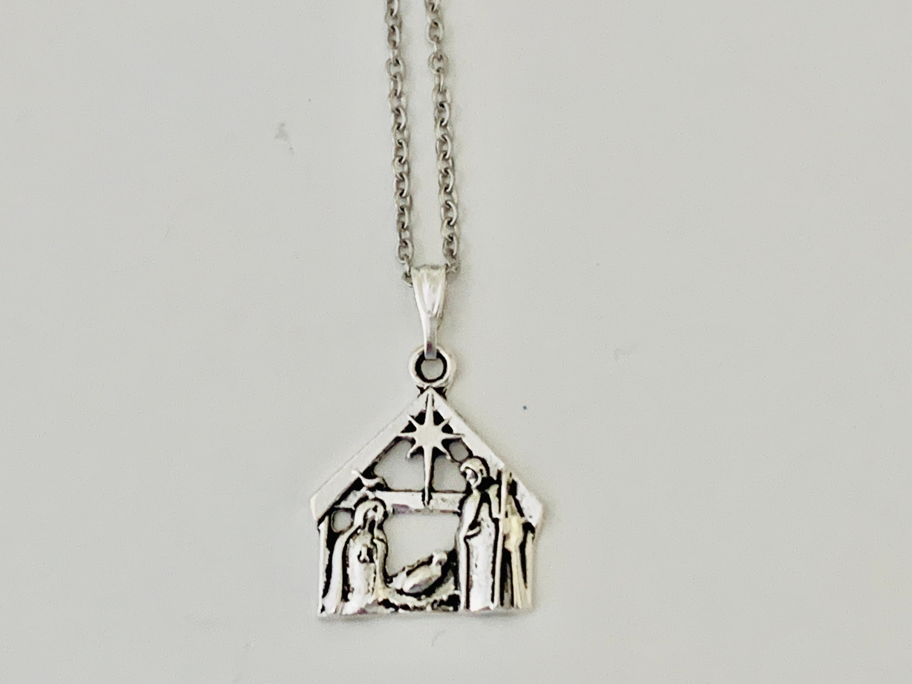 Nativity Necklace, Christmas Jewelry, Manger Scene