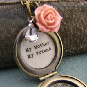 My Mother My Friend Locket Necklace Rose Dangle Rhinestone Dangle Gift For Mom Mother Of Bride Daughter To Mom Gift Quote Locket image 3