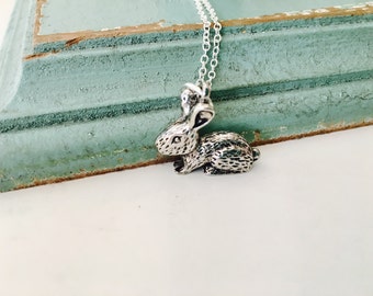 Bunny Rabbit Necklace, silver bunny, rabbit pendant, sterling silver chain, simple necklace