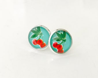 Cherry Stud Earrings, retro cherry studs