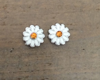 Daisy Earrings, Daisy Stud Earrings, White Yellow Daisies, Flower Girl Gift