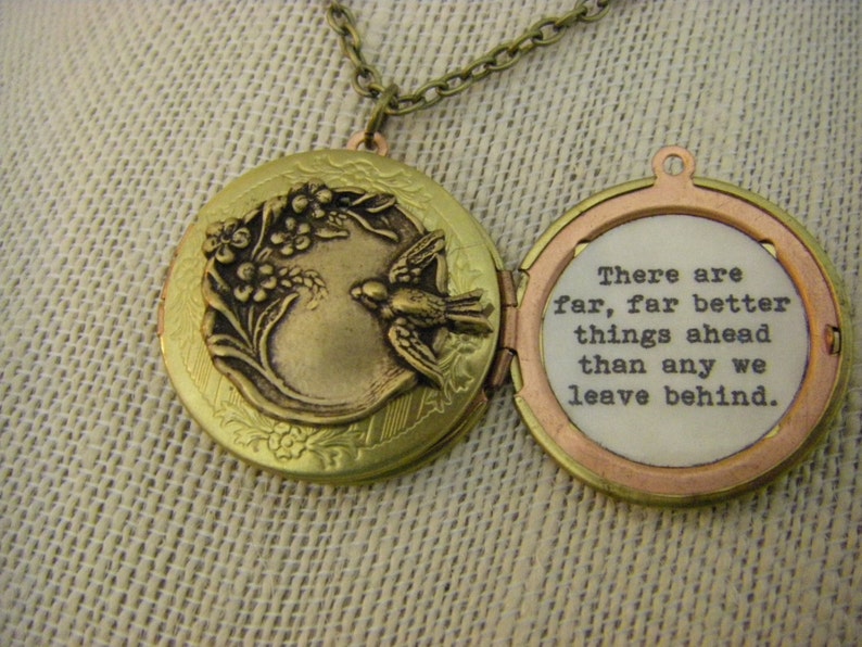 CS Lewis Locket, Necklace. There Are Far Better Things Ahead Than Any We Leave Behind, Graduation, New Beginning, Vintage Locket image 1