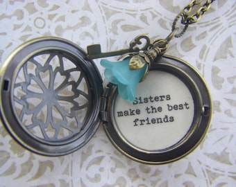 Sister Best Friend Locket Necklace Sisters Make The Best Friends Quote Bronze Key Flower