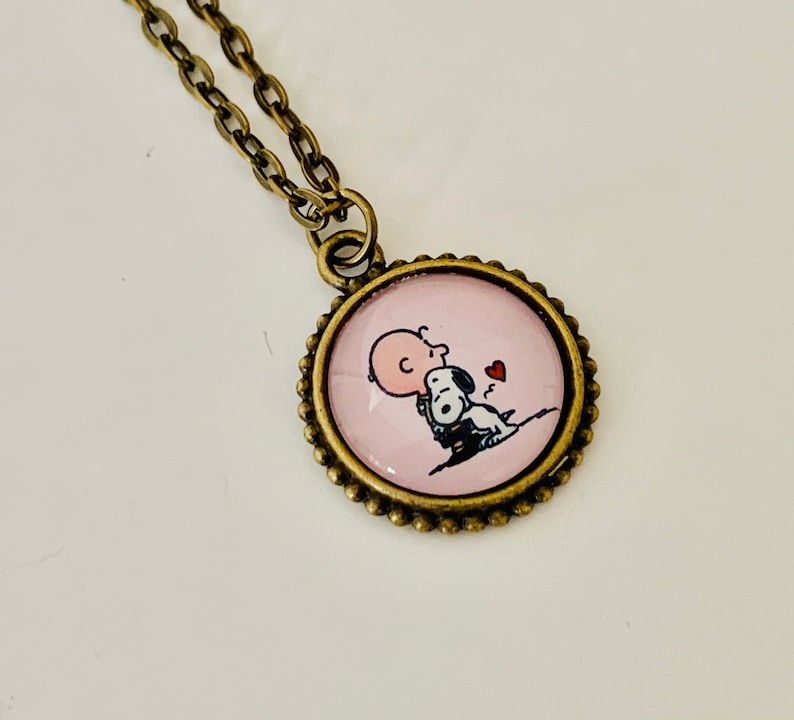 Charlie Brown Snoopy Valentine Pendant Necklace, peanuts gang jewelry, gift for her image 2