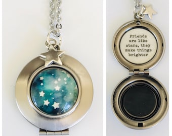 Friendship Locket Necklace,  Friends are like stars they make things brighter, friend gift