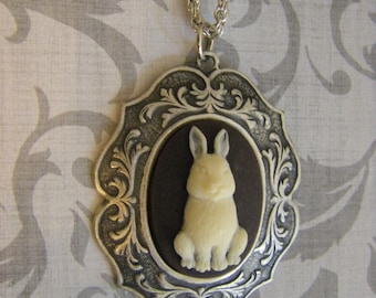 Bunny Rabbit Necklace, Bunny Cameo, Silver Bunny Rabbit, Bunny Jewelry, gift for her