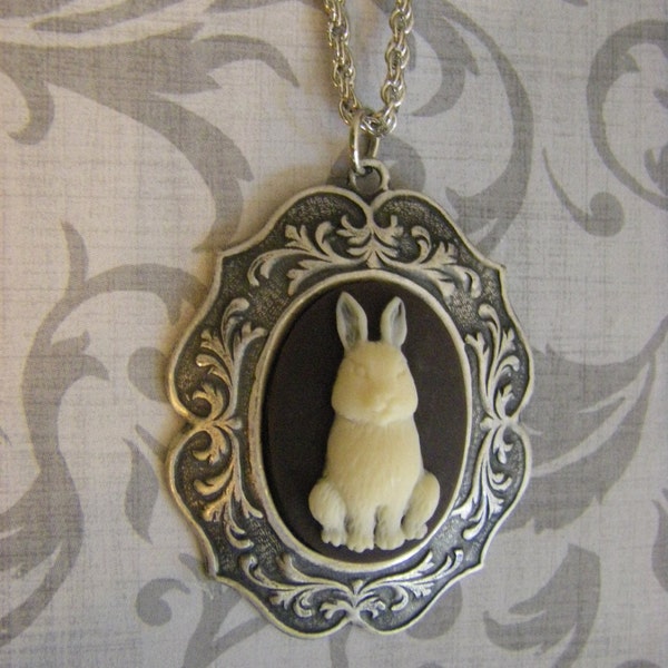 Bunny Rabbit Necklace, Bunny Cameo, Silver Bunny Rabbit, Bunny Jewelry, gift for her