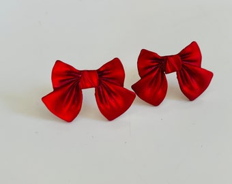 Red Bow studs, Christmas earrings, holiday jewelry